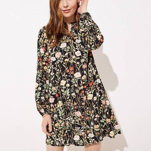 LOFT Ruffle Split Neck Floral Dress